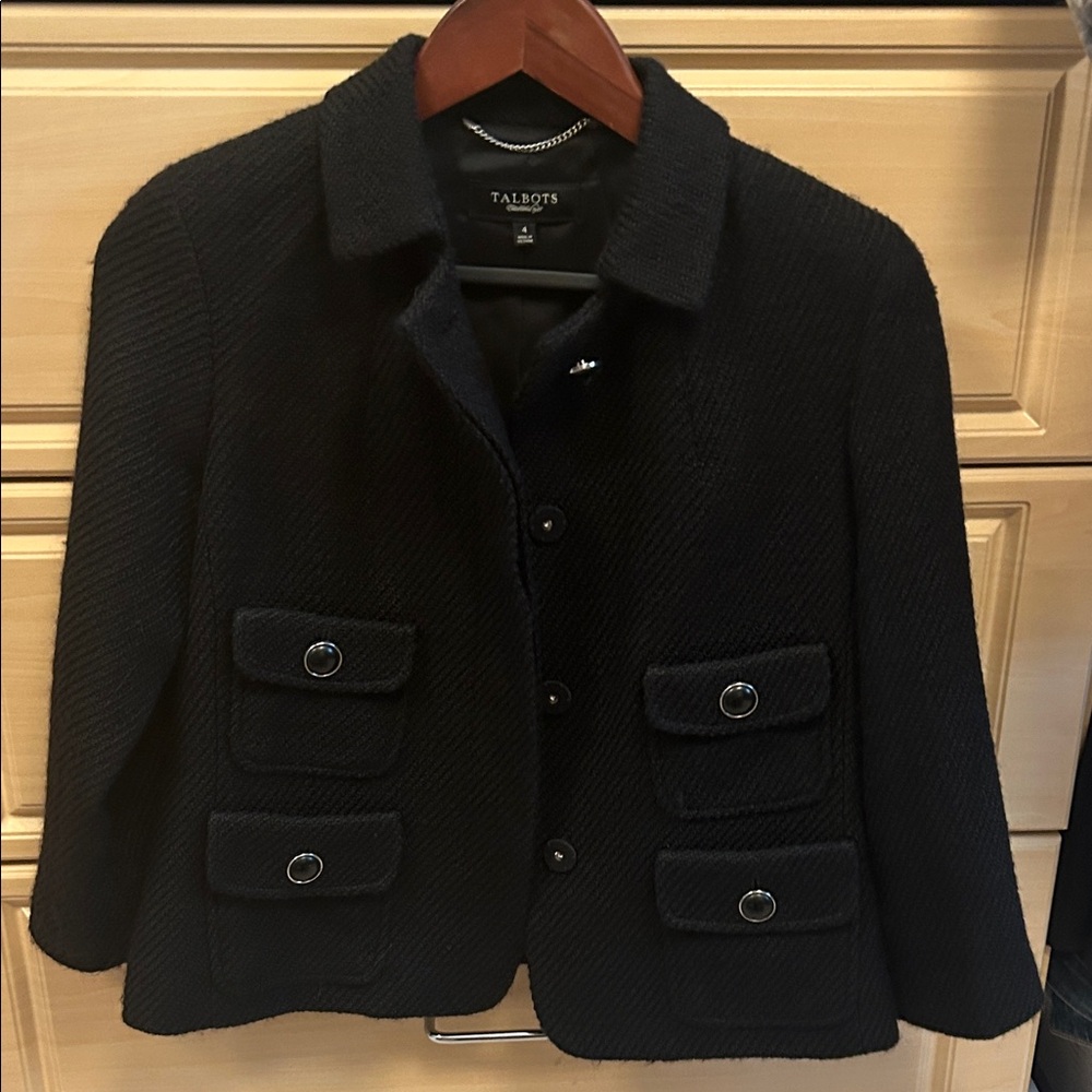 Talbots Black Textured Pocket Blazer Jacket